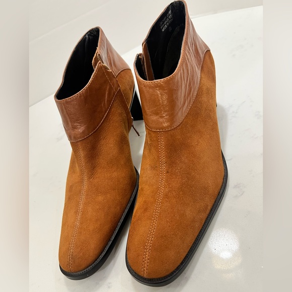 Etienne Aigner Cognac Suede & Leather Ankle Booties - Picture 4 of 10